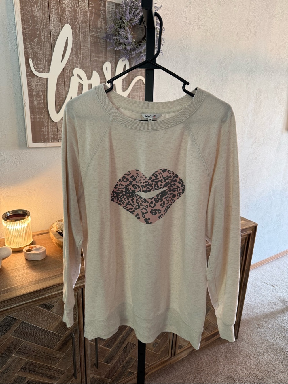 Wildfox Cream Crewneck Sweatshirt with Small Red Lip Logo